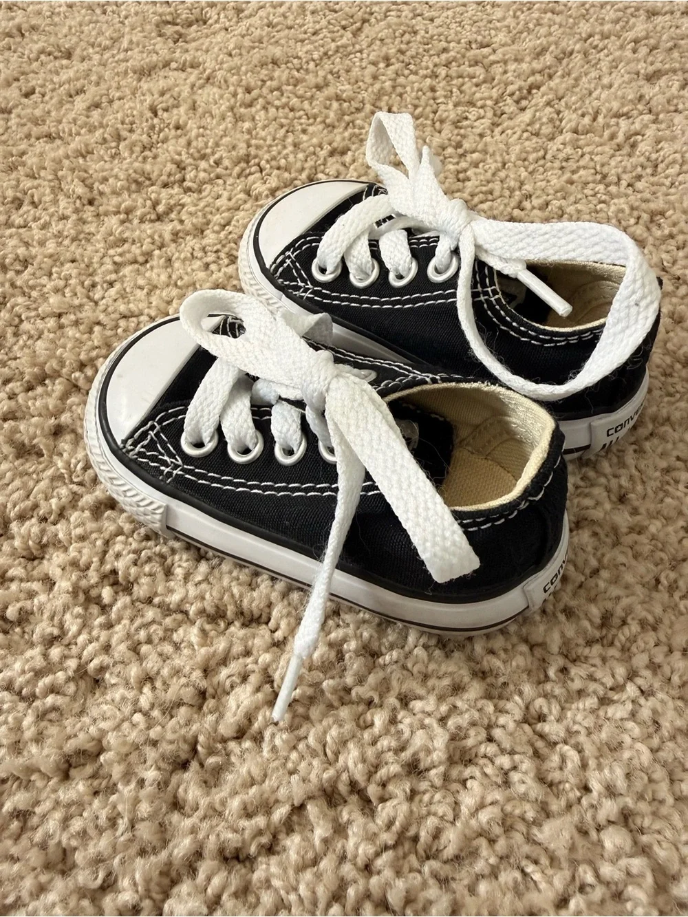 Black Canvas Kids Sneakers with White Laces